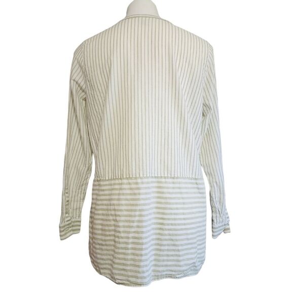 J.Jill Top M sage & white striped long sleeve button Up Lightweight - Picture 2 of 5